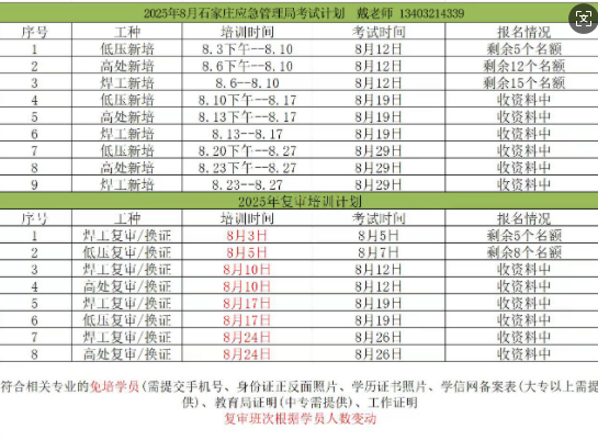 2025年8月石家莊低壓電工證考試時(shí)間